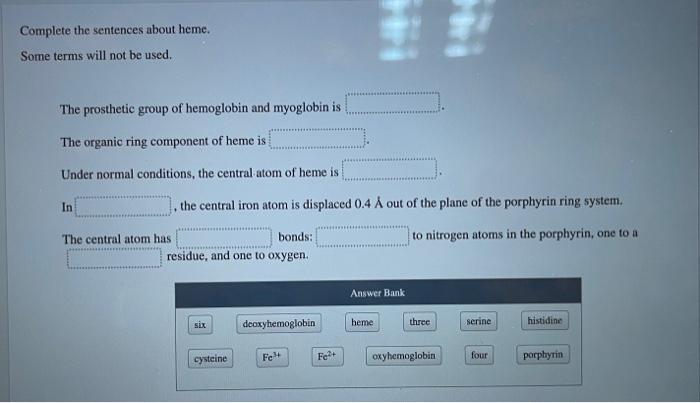 Complete the sentences about heme