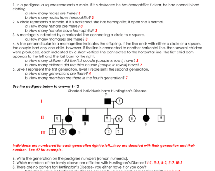 Pedigree charts worksheet answer key