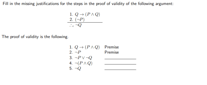 Fill in the missing justifications in the correct order